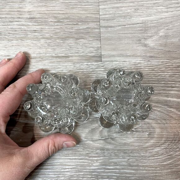 RETRO REIMS Pair Candle Holders Home Decor 1970s Pair Heavy Glass Candleholders - Picture 5 of 8